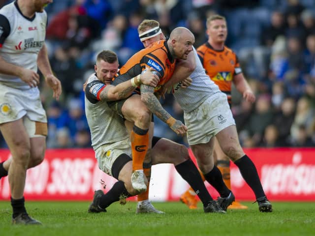 Castleford Tigers' Nathan Massey battles against Toronto Wolfpack on the opening weeklend of the season at Headingley. Picture: Tony Johnson