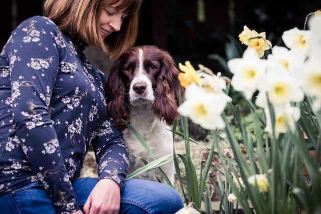 Yorkshire Dog Photographer Kathryn with her rescue dog Poppy