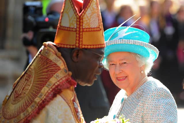 The Archbishop of york greets the Queen at the 2012 Maundy Thursday service in York Minster.