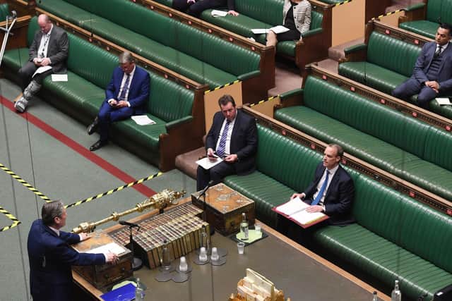 This was the scene in the Commons as social distancing rules were enforced at Prime Minister's Questions.
