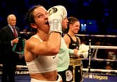 Champion: Terri Harper celebrates victory over Eva Wahlstrom. Picture: PA