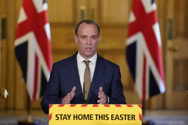 LEADING MAN: Dominic Raab, pictured during a media briefing in Downing Street earlier this month: Andrew Parsons/PA.