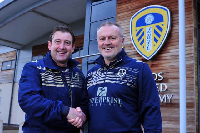 HELLO AGAIN: Neil Redfearn welcomes Steve Thompson to Leeds United as his new assistant head coach. Picture: Tony Johnson