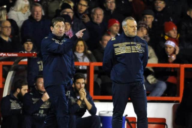 SIDE-BY-SIDE:  Neil Redfearn, right, pictured with assistant Steve Thompson in December 2014. when in charge of Leeds United 0th December 2014. Picture by Simon Hulme.