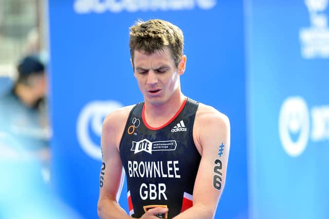 Jonny Brownlee, pictured, at the finish line of the 2019 Leeds Triathlon. Picture: Tony Johnson.