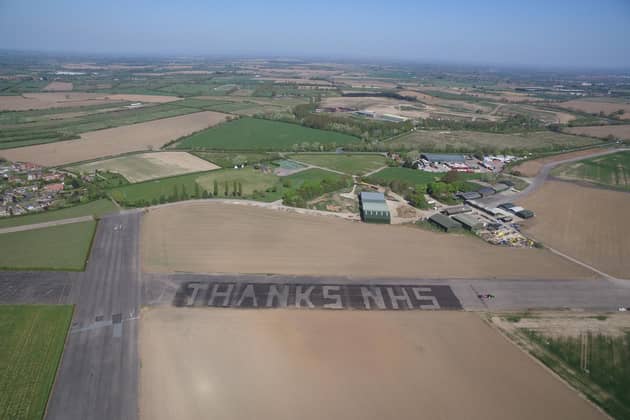 The group sprayed the words on an airfield near York