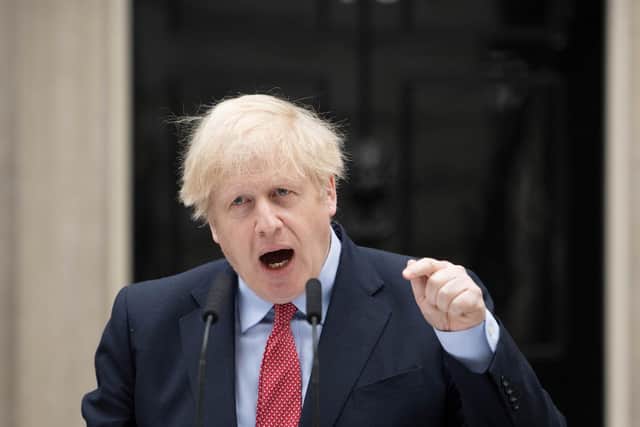 Prime Minister Boris Johnson makes a statement outside 10 Downing Street as he resumes working after spending two weeks recovering from Covid-19