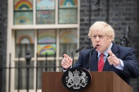 Prime Minister Boris Johnson makes a statement outside 10 Downing Street, London, as he resumes working after spending two weeks recovering from Covid-19.  Picture: Stefan Rousseau/PA Wire