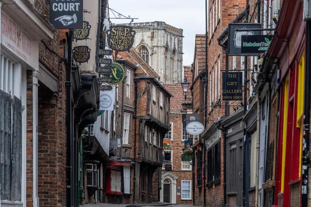 York's famous medieval Shambles, the narrow street deserted under lockdown. Picture: James Hardisty