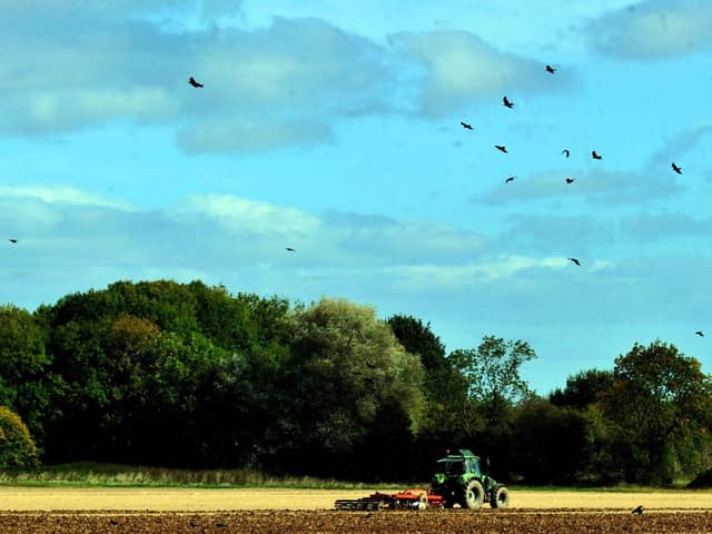 An arable farmer ploughs a field near Tadcaster