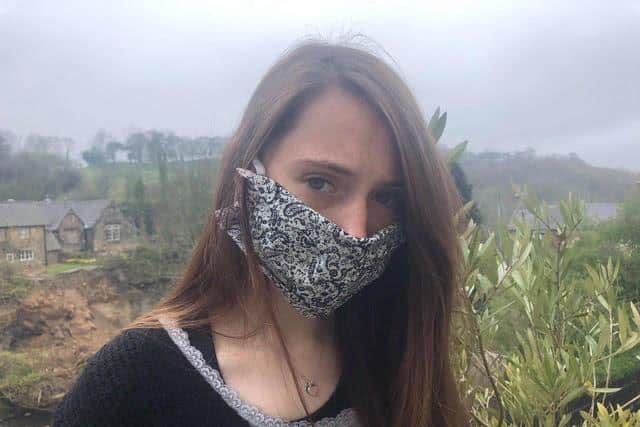 Sarah's friend Isla Macdonald models the DIY face mask