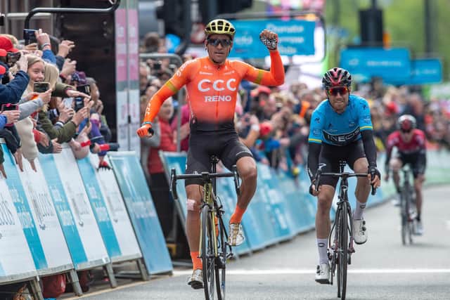 Tour de Yorkshire Stage 4 - Halifax to Leeds.
Greg Van Avermart wins stage 4 in Leeds with overall winner Chris Lawless second.
 (Picture: Bruce Rollinson)