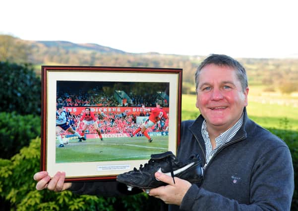 Remember this?: John Hendrie with the boot that scored the last goal at Ayresome Park, for Middlesbrough against Luton Town in 1995.
Picture: Gerard Binks