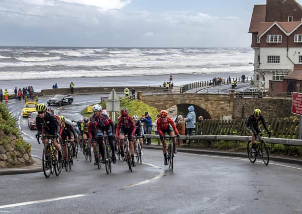 Yorkshire challenge: The peloton during the 2019 Asda Tour de Yorkshire Women’s Race climbs out of Sandsend on the road from Bridlington to Scarborough. This year’s race should have been starting today in Beverley, but has been postponed due to coronavirus. (Picture: Bruce Rollinson)