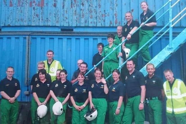Ambulance Technician training course with Mark (mid back of photo with fluorescent jacket on) and friend Duncan Beattie at front-first from right. Mr Beattie said: "This is where Mark was definitely at his best when training."