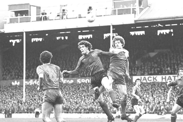 From 1981 at Ayresome Park,  Billy Ashcroft (right) comes out on top in this heading duel with Sunderland skipper Rob Hindmarch. (Picture: Sunderland Echo)
