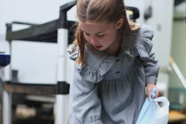Princess Charlotte helping the Duke and Duchess of Cambridge pack and deliver food packages for isolated pensioners in the area around the Sandringham Estate in Norfolk. Photo credit: The Duchess of Cambridge/PA Wire
