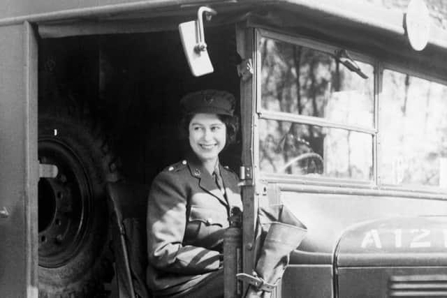 File photo dated 01/01/45 showing Princess Elizabeth at the wheel of an army vehicle while serving in the Auxiliary Territorial Service during the Second World War. A teenage Princess Elizabeth danced in jubilation on VE Day after slipping into the crowds unnoticed outside Buckingham Palace, London, celebrating VE (Victory in Europe) Day in London, marking the end of the Second World War in Europe now 75 years ago.