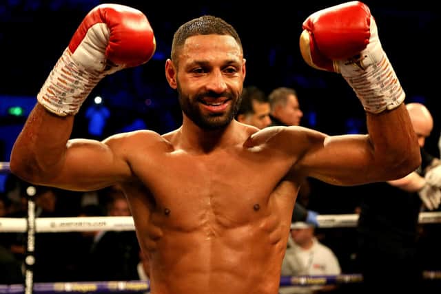 Kell Brook celebrates victory over Mark DeLuca in the vacant WBO Intercontinental Super-welterweight title fight at the FlyDSA Arena, Sheffield, in February (Picture: Richard Sellers/PA Wire)