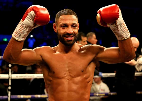 Kell Brook celebrates victory over Mark DeLuca in the vacant WBO Intercontinental Super-welterweight title fight at the FlyDSA Arena, Sheffield, in February (Picture: Richard Sellers/PA Wire)