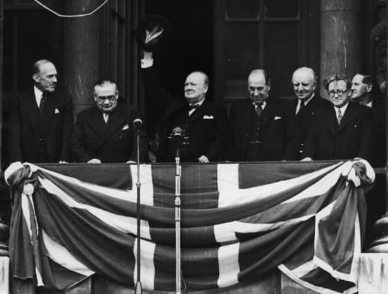 Winston Churchill and other senior politicians on VE Day.