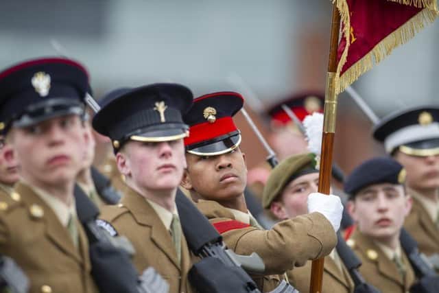 Junior soldiers passing out parade at thre Army Foundation College in Harrogate inspected on this occasion by HRH Prince Edward the Earl of Wessex. Picture: Tony Johnson.