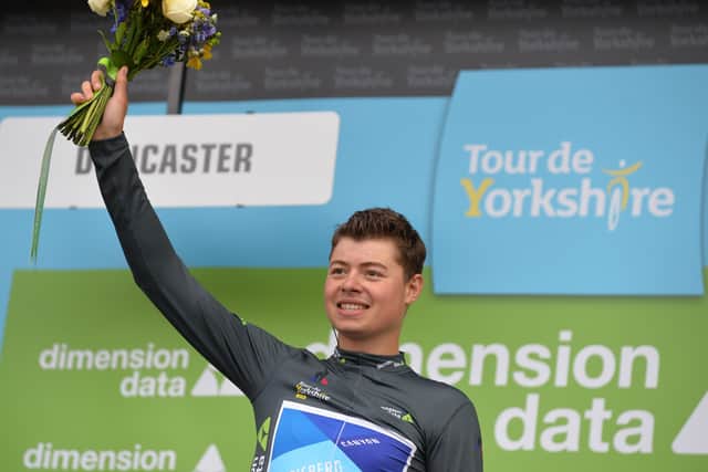 Flower power: Harry Tanfield in the Dimension Data most aggresive rider jersey.