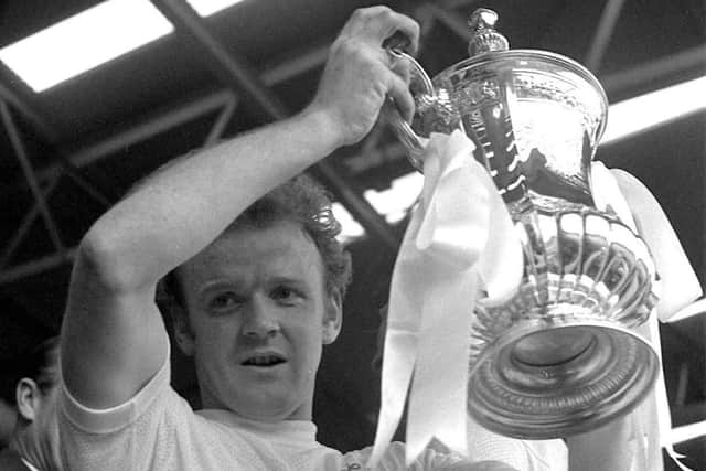Billy Bremner lifting the FA Cup for Leeds United.