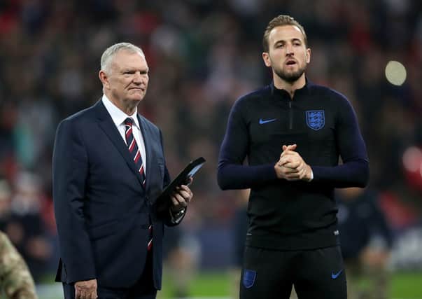 STEP INTO THE UNKNOWN: FA chairman Greg Clarke, pictured with England's Harry Kane at Wembley Stadium. Picture: Nick Potts/PA
