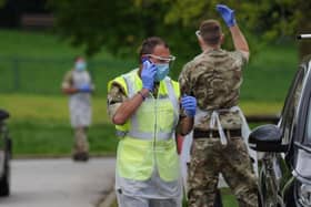 Pop up Coronavirus test centre at the Hydro in Harrogate, North Yorkshire, a county in which 92 people have reportedly died in care homes from the disease.
Picture: Gerard Binks