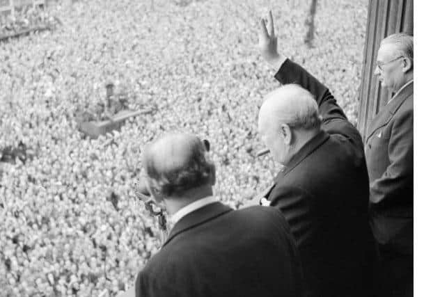 Winston Churchill addresses crowds from the Ministry of Healtjh on VE Day where he told them that the war was their victory.