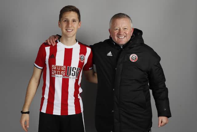 Panagiotis Retsos welcomed to Sheffield United by manager Chris Wilder.  Picture : Simon Bellis/Sportimage