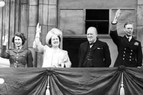 Winston Churchill joined the Royal family on the balcony of Buckingham Palace on VE Day.