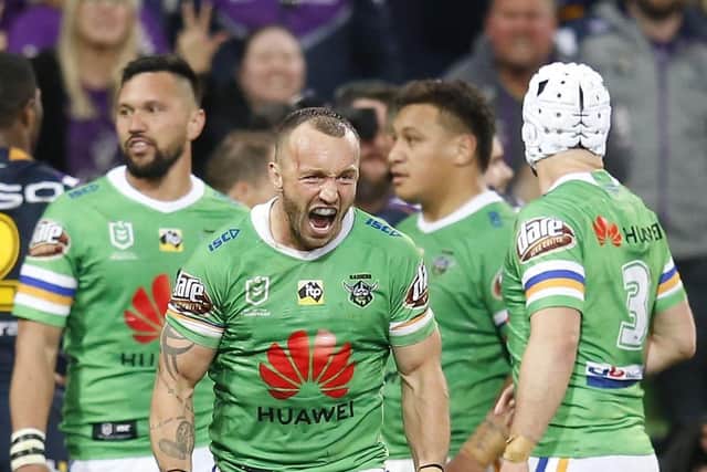 BRING IT BACK: Canberra Raiders' Josh Hodgson shows his delight during an NRL Qualifying Final match against Melbourne Storm in September last year. Picture: Darrian Traynor/Getty Images