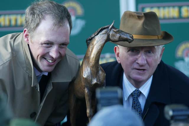 Martin Pipe with his son David after Comply Or Die's win in the 2008 Grand National.