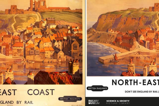 National Railway Museum and Science and Society Picture Library of an original railway travel poster (left) with a reimagined poster (right) designed to show support for key workers, including those working in the rail industry
