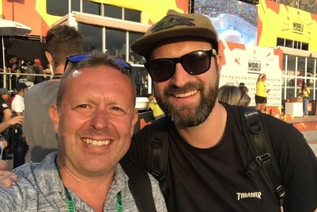 GB Skateboarding CEO James Hope-Gill, left, with team manager, Darren Pearcy at the World Championships in São Paulo