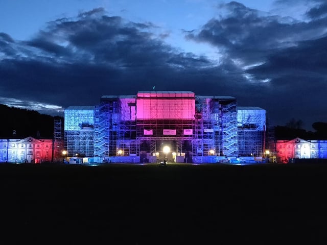 Wentworth Woodhouse has been lit up in patriotic colours for VE Day
