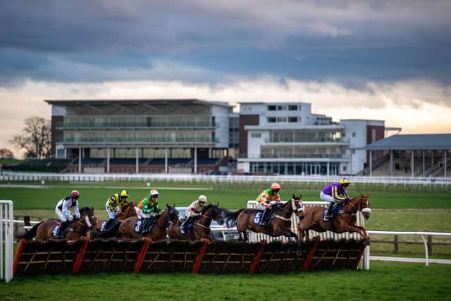 The sixth race at Wetherby takes place behind closed doors as the Corona Virus continues to hit the sporting world.
The 16.55 Happy St Patrick's Day Novices' Handicap Hurdle, won by The Very Thing ridden by A P Crawley.
17 March 2020. Picture Bruce Rollinson
