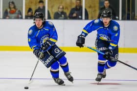 BRING HIM BACK? Teenage winger Lewis Houston, left, was a welcome addition for Leeds Chiefs, proving a good linemate for Adam Barnes, right. Picture courtesy of Mark Ferriss.