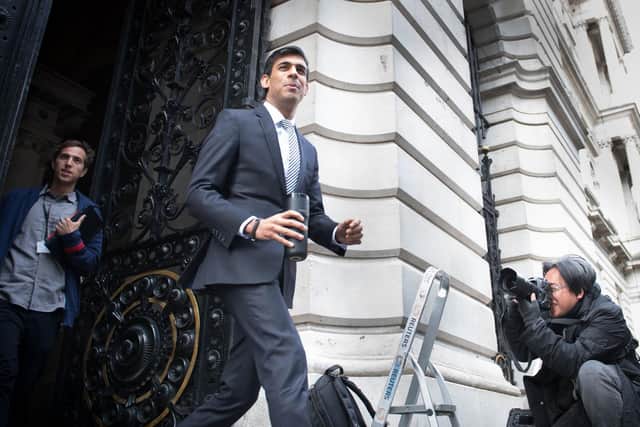Chancellor Rishi Sunak in Downing Street, London, on the first day of the easing of coronavirus restrictions to bring the country out of lockdown. Photo: PA