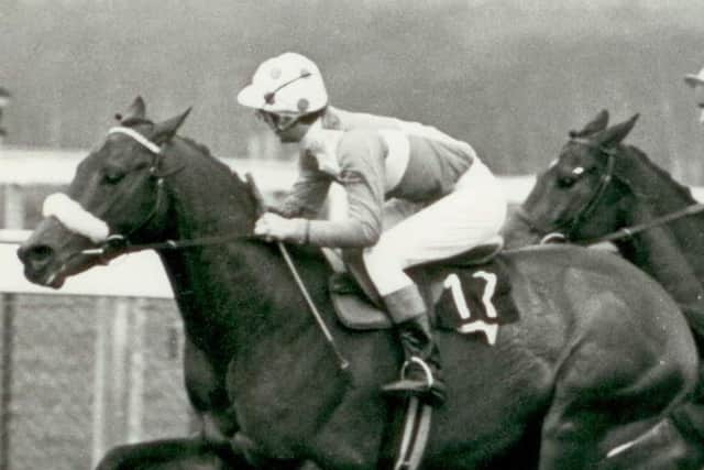 This is jockey Bill O'Gorman winning on Alvaro shortly before his now famous win at Ripon on Celestial Cloud for Henry Cecil.
