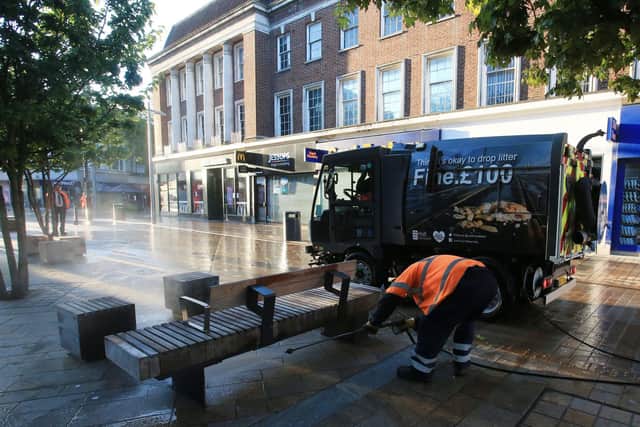 Street furniture, such as benches and bins, were also cleaned.