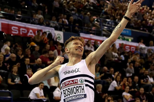 Tom Bosworth celebrates winning the Men's 5000m walk during day two of the SPAR British Athletic Indoor Championships at Arena Birmingham. (Picture: Simon Cooper/PA Wire)