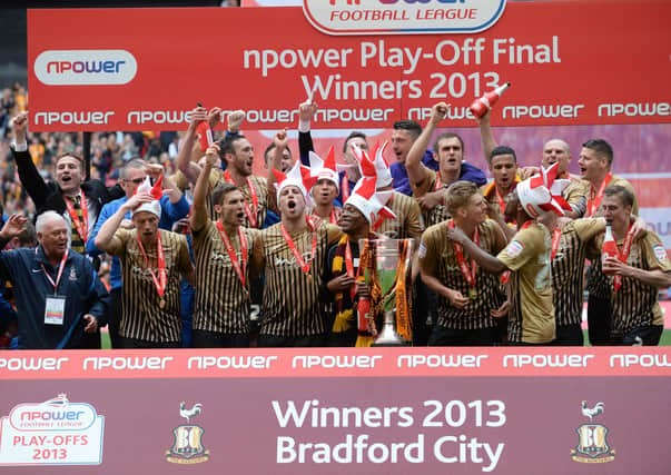 Bradford City celebrate promotion to League 1.