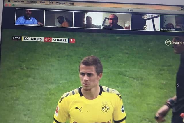 Bundesliga fans use Zoom to watch the match.