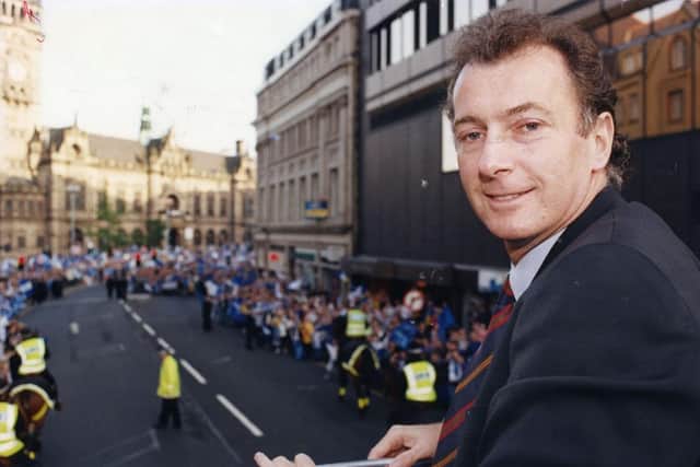Parade: Trevor Francis on the Sheffield Wednesday bus after the FA Cup final defeat in 1993.