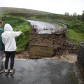 The collapsed bridge following heavy rainfall on Grinton moors in North Yorkshire last summer. Pic: SWNS