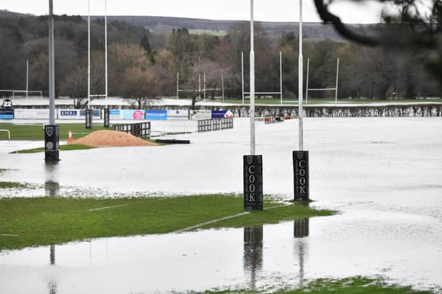 Picture by Simon Wilkinson/SWpix.com - 07/02/2020 - News Feature 2020 Ilkley, Yorkshire. flooding Storm Ciara River Wharfe Ilkley, Stacks Field, Ilkley Rugby Club