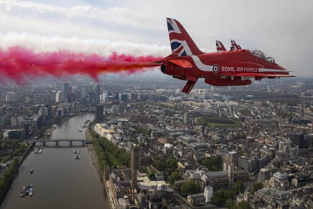 The Red Arrows took part in a flypast to mark VE Day.